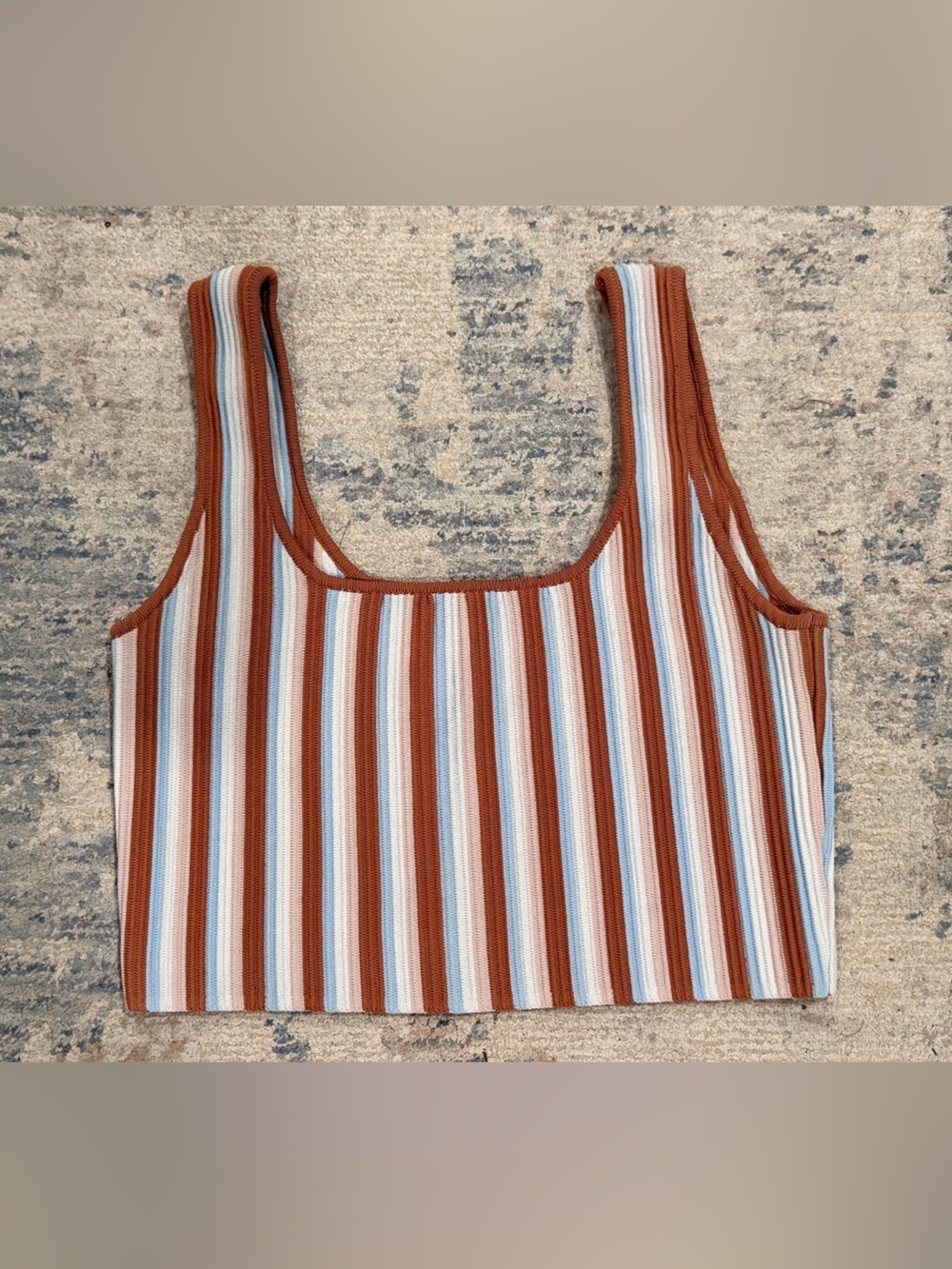Prince Polly Striped Knit Tank in Rust, Light Blue & Cream